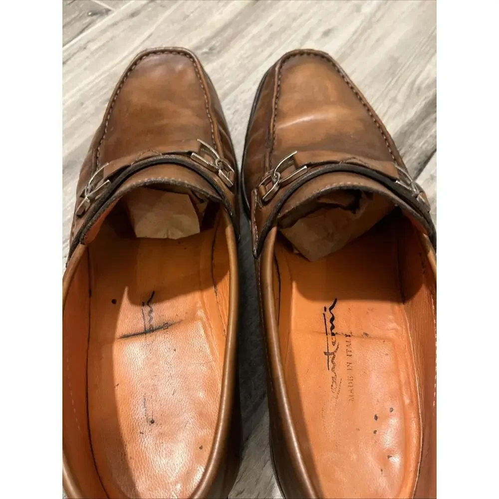 SANTONI MENS PENNY LOAFERS BROWN SIZE US 9D MADE IN ITALY GOOD CONDITION!